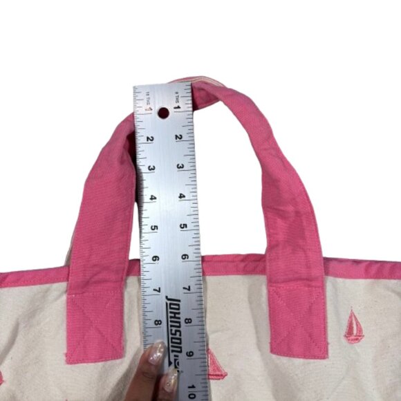 Pink Sailboat Canvas Preppy Beach Resort Cruise Vacation Tote Bag 15 x 11 x 3 - Picture 9 of 15